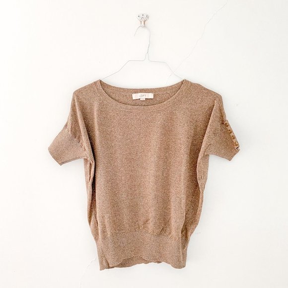 Ann Taylor neutral metallic short-sleeve sweater - Picture 1 of 4